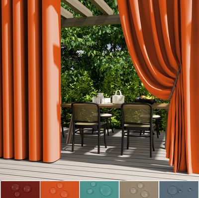 2er Set Outdoor Vorhang Wetterfest Wasserdicht Ösen, Terassenvorhang Außen, Sonnenschutz Windschutz  Sichtschutz Pavillon Balkon,B132xH213cm Orange