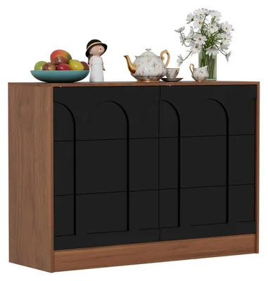 Zdjęcie produktu dla Komoda z 6 szufladami, drewniana, nowoczesny design, wymiary: 100 x 37 x 73 cm, kolor: czarny/drewno