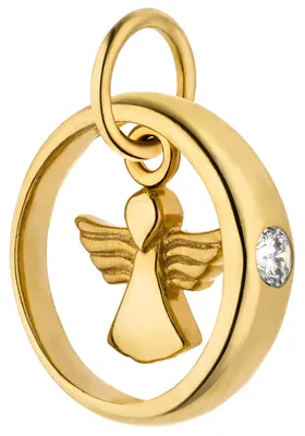 Produktbild von Taufring Anhänger Engel aus 333 Gold Gelbgold mattiert mit Zirkonia Ø 11,3mm