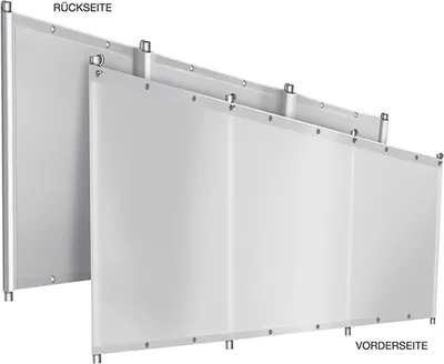 Obrázok produktu pre Zábrana proti vetru na kempovanie z PVC plachty na nákladné autá (1,4 m x 10 m, svetlosivá RAL7035) S rámovými tyčami, 680 g robustná s popruhmi a očkami