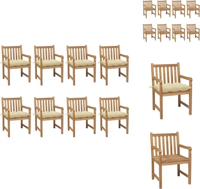 Produktbild von vidaXL Gartenstühle 8 Stk. mit Cremeweißen Kissen Massivholz Teak -  Gartenstühle