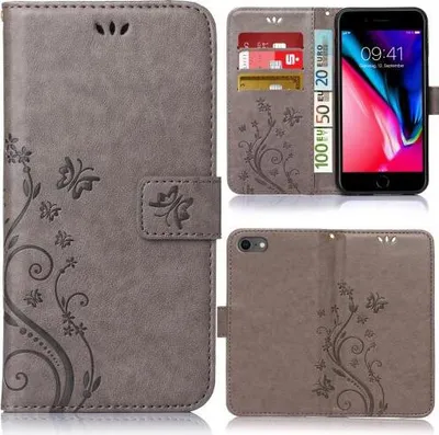 Produktbild von Apple iPhone SE 2020 Bookstyle Flower Look Grau