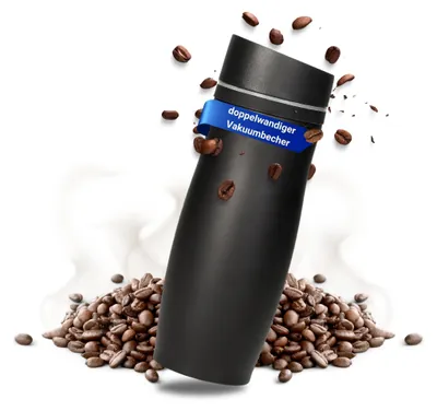 Produktbild von Edelstahl Thermobecher 350ml - 100% auslaufsicherer Isolierbecher - Kaffeebecher to go für den Alltag - Schwarz