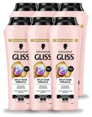 Imagen del producto de 6 champús Gliss Kur para cabello quebradizo, "Miracle Shampoo" - 400 ml cada uno - Paquete económico - 6 unidades