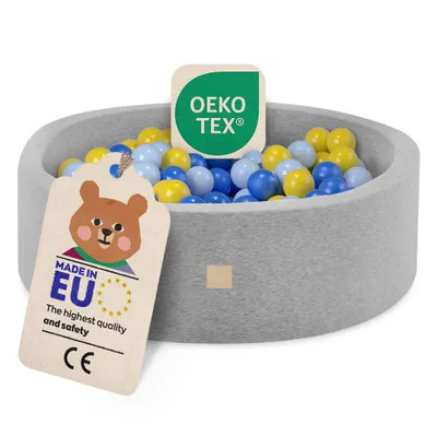 Produktbild von MISIOO Smart Bällebad - Kinder für Baby Zimmer - 200 Bälle - Spielzeug - Maschinenwaschbar - - 90 x 30 cm - Hellgrau - Blau/Gelb/Hellblau