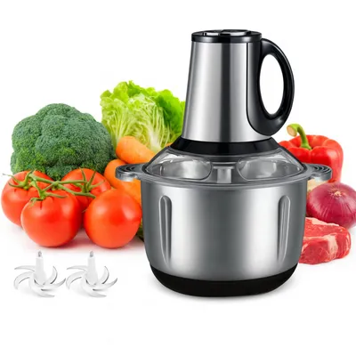 Image de AIORBER Robot de cuisine 3 vitesses, 400W, Cyclone Hachoir à quatre lames, acier inoxydable, multi-hachoir Hachoir à viande - Noir Argent