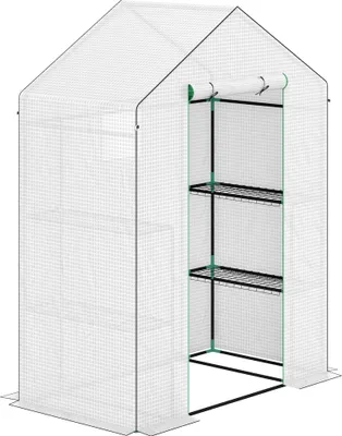 Immagine prodotto di Serra Fortuna Lai con porta scorrevole, finestra, ripiani, serra in acciaio resistente all'inverno, serra per balcone, giardino, serra per pomodori 143 x 74 x 190 cm, serra per pomodori, verdure, bianco