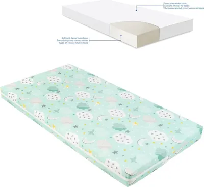 Produktbild von Kikkaboo Babybett Matratze Fantasia Plus 120 x 60cm Reißverschluss Baumwollbezug grün