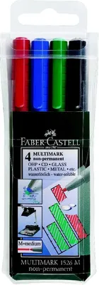 Zdjęcie produktu dla Faber-Castell MULTIMARK, 4 szt., Czarny, Niebieski, Zielony, Czerwony, Szary, Średni