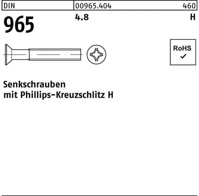 Produktbild von Reyher  Senkschrauben DIN 965 4.8 M 6 x 20 -H (1000 Stück)