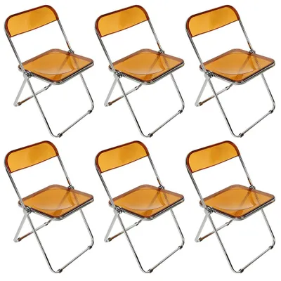 Produktbild von 6x Esszimmerstuhl Acryl Transparenter Stuhl Kunststoff Esszimmerstuhl Home Rücken Stuhl Make-up Stuhl Braun