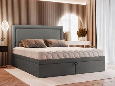 Produktbild von VALLH Polsterbett Bett 200x220 mit Matratze Dunkelgrau Samt - Kontinentalbett mit lattenrost (Hanna Piano 15 + Matratze)