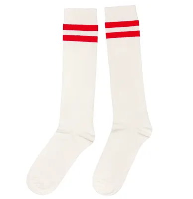 Productafbeelding van Damen kniekousen van katoen, gestreept, crèmekleurig-rood, maat 39-42