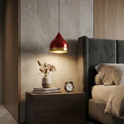 Produktbild von Opviq, Moderne Roten Kronleuchter, Metallkörper, Höhenverstellbar (25-112 cm), Ø17 cm, E27 Fassung, Max 40 W, IP20, Ideal für Hotel & modernes Zuhause, Elegantes Design.