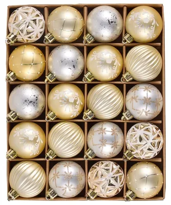 Weihnachtskugeln 20 Stück 5 cm Kunststoff Gold-Weiß