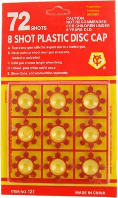 A package of 72 shots of 8-shot plastic disc caps.