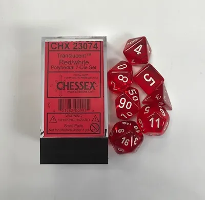 Obrázek produktu pro Chessex sada 7 kostek Průsvitná červená/bílá