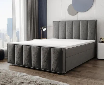 Produktbild von Aura B&B Home Polsterbett Aura, Farbe Hellgrau, 180x200 cm, ausgestattet mit vertikaler Steppung am Bettgestell und Samtbezug