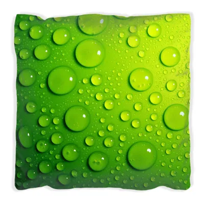 Produktbild von Wallario Premium Kissen, weiche Oberfläche, mit Motiv Wassertropfen auf Grün, Größe: 30 x 30 cm, mit weißer Rückseite
