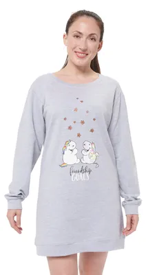 Produktbild von Pummel & Friends Nachthemd für Damen Pummeleinhorn & Zebrasus – Friendship goals Schlafshirt Pyjama Langarm Oberteil Grau XL