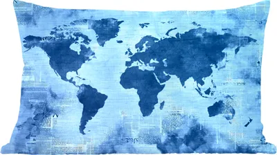 Produktbild von MuchoWow® Zierkissen Sofakissen Wohnzimmer Dekokissen 50x30 cm Weltkarte - Blau - Zeitung - Wohnzimmerdekoration - Polster mit Photo