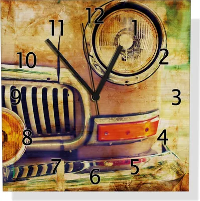 Produktbild von Wallario Design Wanduhr Antiker Oldtimer in Sepiafarben - Frontansicht aus Aluverbund, Größe 30 x 30 cm