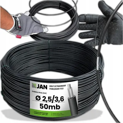 Image de Fil métallique - Revêtu, 2,5/3,6 mm, 50 m, 2,5 kg, acier galvanisé, résistant à la corrosion, flexible, pour la construction de clôtures de jardin, noir RAL 9005