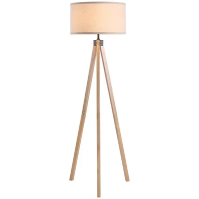 Image de HOMCOM Lampadaire trépied style scandinave 40 W max. dim. 45L x 45l x 152H cm bois de pin lin beige