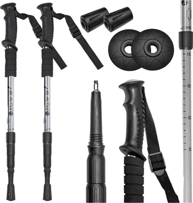 Obrázek produktu pro Sada 2 turistických holí, nastavitelné a skládací vycházkové hole, nordic walking, protišokové trekové hole pro ženy a muže Stříbro