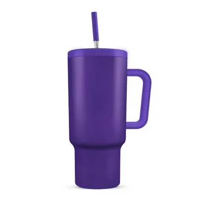 Produktbild von Fine Life Pro Thermobecher Trinkflasche mit Strohhalm 1.2L Kühlt 11 Stunden - 34 Stunden Eisgekühlt - Kaffeebecher To Go, Lila