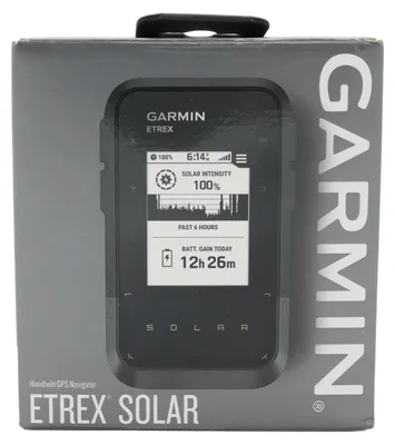 Produktbild von Garmin eTrex Solar, 5,49 cm (2.16"), 240 x 320 Pixel, 33 x 44 mm, 28 MB, Handgeführt, Schwarz, Grau