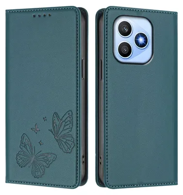 Image de Étui en cuir pour Honor X8D, étui de protection type portefeuille en cuir gaufré motif papillon avec support, vert