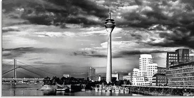 Produktbild von ARTland Glasbild Düsseldorf Collage Skyline 10 Größe: 60x30 cm