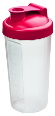 Immagine prodotto di Shaker 600 ml "Protein" - Shaker da palestra per bevande proteiche e sportive - incl. colino rimovibile e pratica bilancia - facile da pulire - frutti di bosco/trasparente