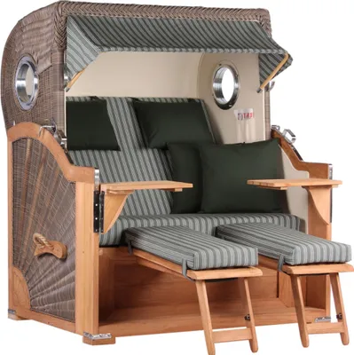 Produktbild von Strandkorb Baltikum Teak PE Grey 2,5 Sitzer Volllieger mit Bullaugen