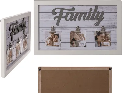 Zdjęcie produktu dla OOTB Biała drewniana ramka Family z 3 uchwytami na klipsy
