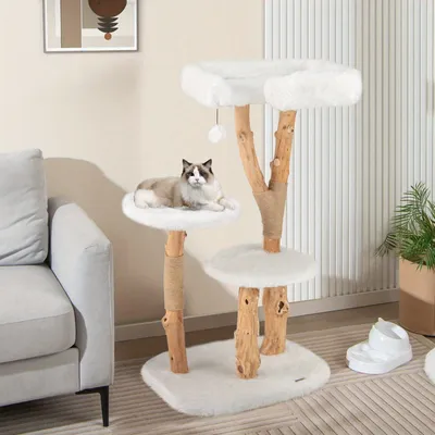Image de Arbre à chat - Griffoir pour chat - Meuble pour chat - Poteau d'escalade - Tour d'escalade pour chat - Bois massif de poirier - Griffoirs en jute