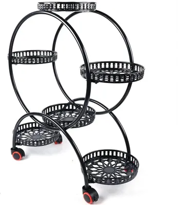 Image de Support pour plantes - Étagère à fleurs avec roulettes - 6 niveaux - 4 roues - Métal - Intérieur/extérieur - Autoportant - Noir