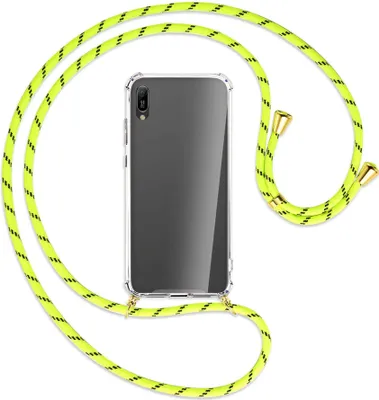 Produktbild von Handykette Backcover-Schutzhülle mit Band (Metall goldfarben) für Huawei Y6 2019 - neongelb