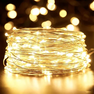Lichterkette 10 m, 100 LEDs, batteriebetrieben, warmweiß, Kupferdraht