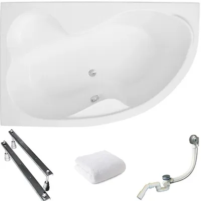 Produktbild von Aqua For You | Polimat Eckbadewanne - Badewanne - 160x105cm - Antibakterielle Beschichtung - Mit Siphon Und Füßen - Acryl