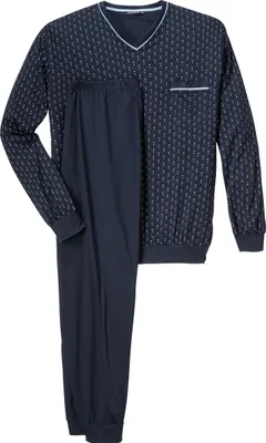 Produktbild von XXL Götzburg V-Neck Pyjama lang navy gemustert