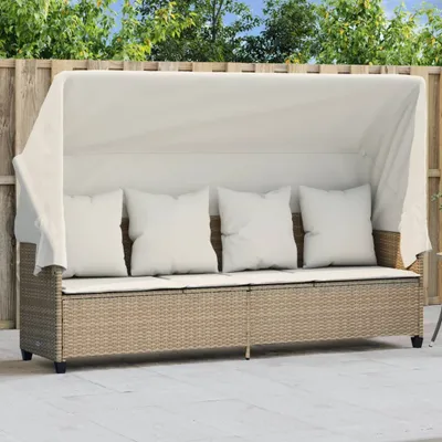 Produktbild von CLORIS Sonnenliege mit Dach und Kissen Beige Poly Rattan 2024