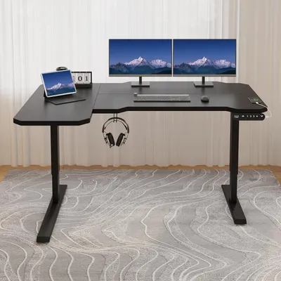 Produktbild von Hilodesk 150cm bürotisch l form schreibtisch elektrisch höhenverstellbar elektrisch schreibtische eckschreibtisch l förmiger tisch stehpult, Schwarz