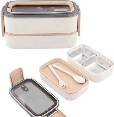 Produktbild von Famanu Bento Lunchbox aus Edelstahl - 2 Etagen mit Fächern - BPA-frei - für Erwachsene