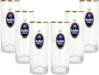 Produktbild von Gaffel Kölsch mit Goldrand 0,2l Glas Gläser Set - 6x Gläser 0,2 geeicht Altbierglas Pils Stangenglas Kölschglas Stange selten