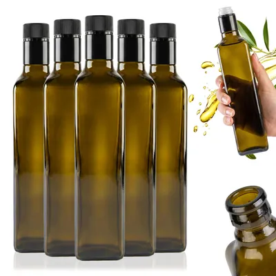 Zdjęcie produktu dla 10 szt. Szklane butelki na oliwę, ocet, olej MARASCA Guala 500 ml - Zestaw butelek z dozownikiem
