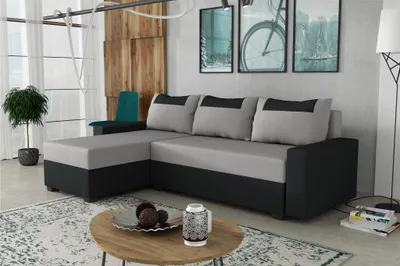 Produktbild von Ecksofa Schlafsofa Sofa HEDVIG Manila Schwarz- Hellgrau Ottomane Links