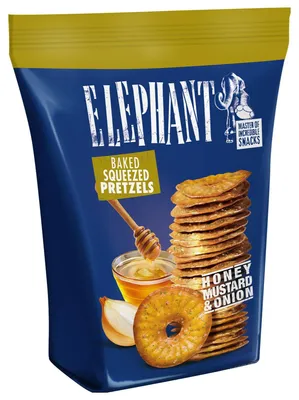 Zdjęcie produktu dla Alka Elephant Baked Squeezed Pretzels Honey Mustard Onion 70g
