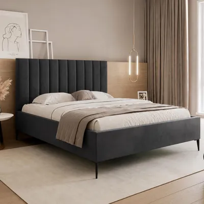 Produktbild von GOLDSTOFF AUREO Polsterbett 120×200 cm mit Bettkasten | Bett mit Stauraum und gepolstertem Kopfteil | Doppelbett mit Federmechanismus (Schwarz)